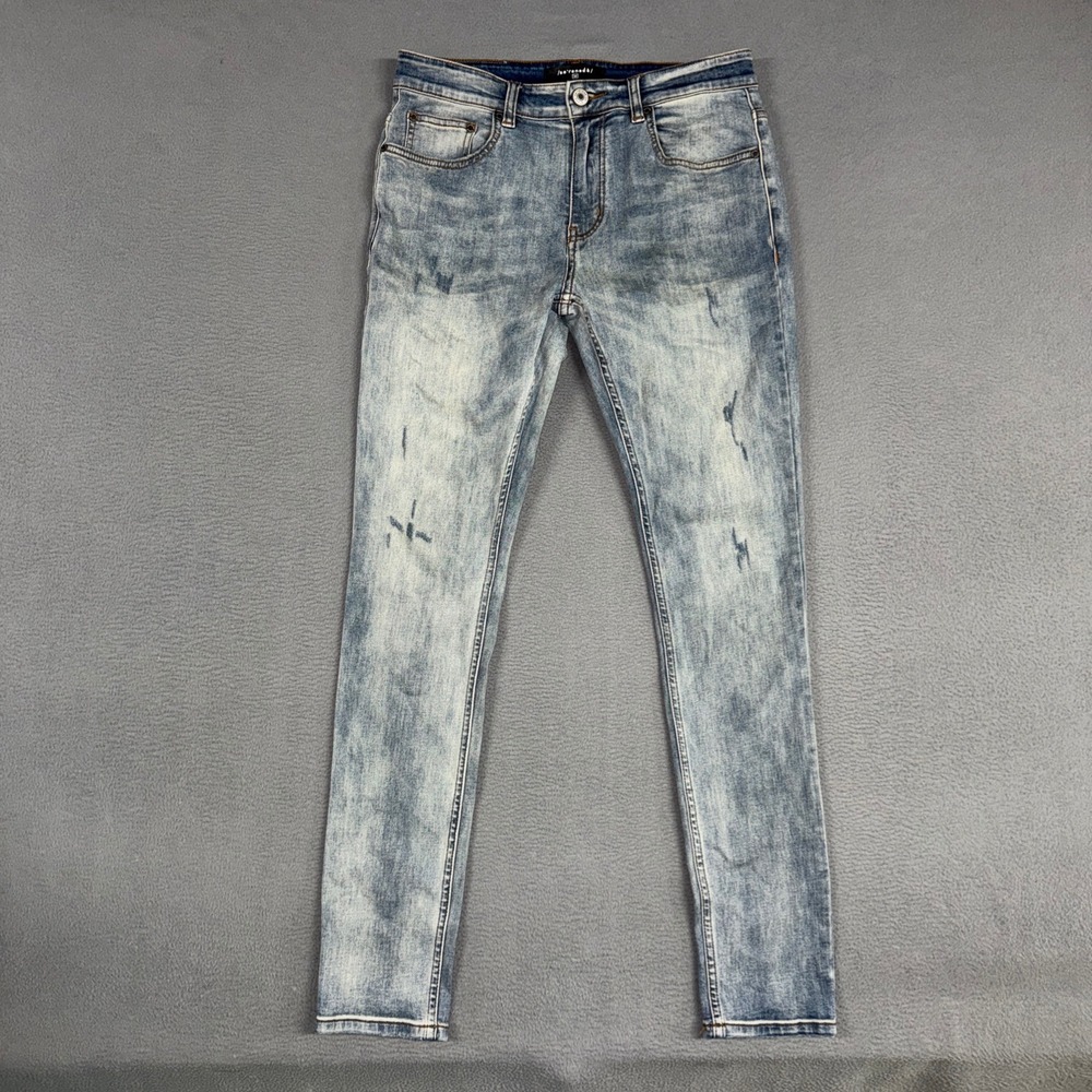 Serenede Jeans Men 32x32 Blue Slim Straight Stretch Distressed Denim Streetwear